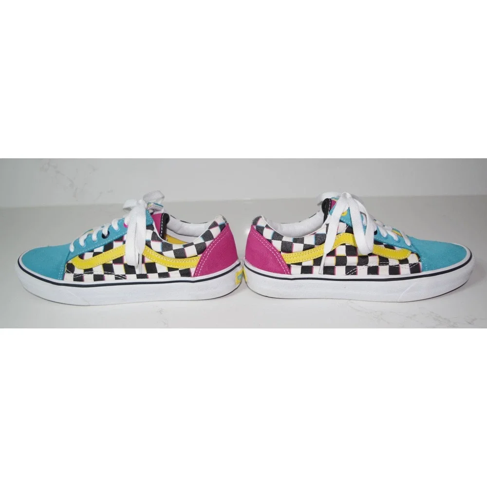 Vans Old Skool Crazy Check Multi Color Sneakers Men's 7 Women's 8.5 Multi Color